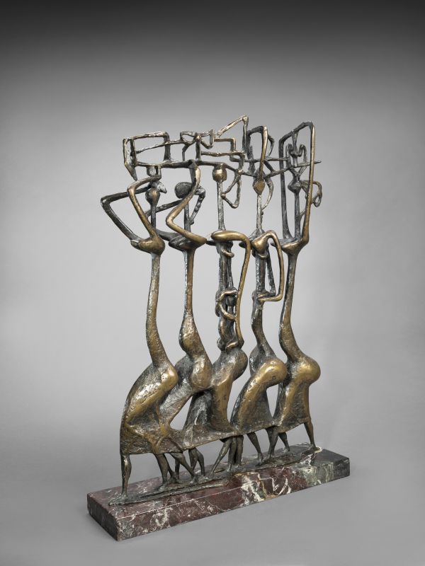 Bronze sculpture of five figures. 