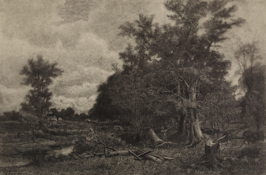 [Landscape with a man cutting trees]