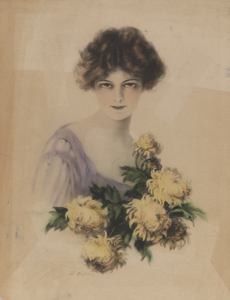 [Woman with chrysanthemums]