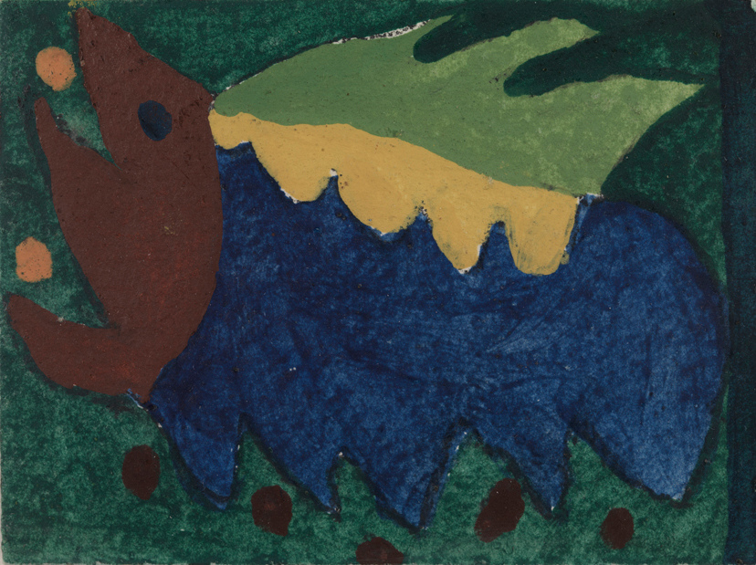 Abstract composition of a fish form created by Arthur Dove using watercolor, gouache, and graphite.