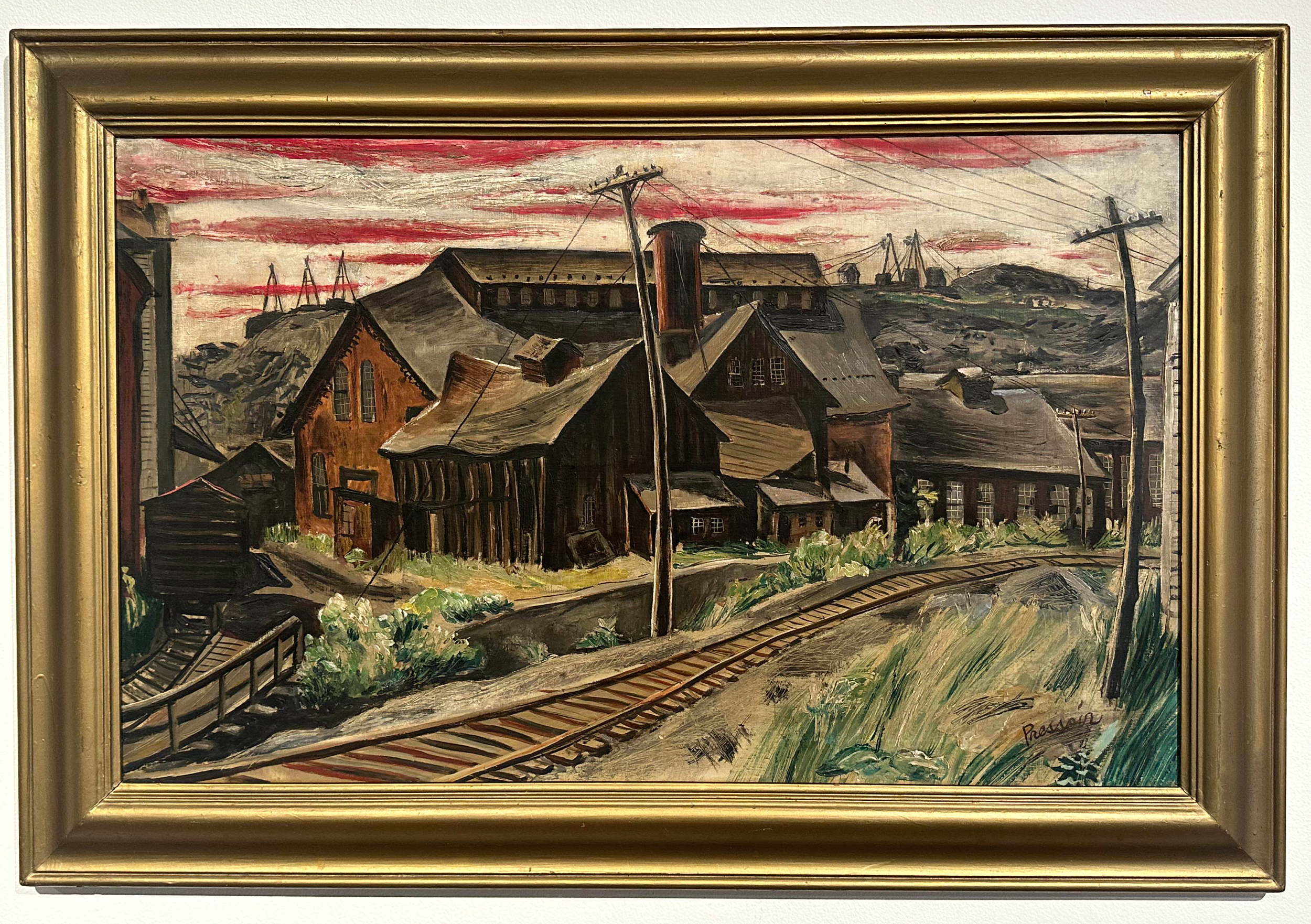 Esther Estelle Pressoir, Desolated Industrialism, early 20th century. Oil on canvas, 22 x 34 in. (55.88 x 86.36 cm.). Gift of Alan Peterkofsky in memory of his wife Beverly Peterkofsky, AC2024.5.