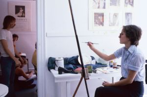 Color slide of Peale House still life class. Includes five unidentified students.