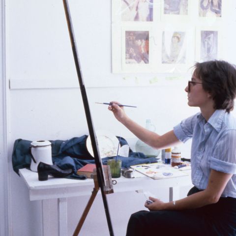 Color slide of Peale House still life class. Includes five unidentified students.