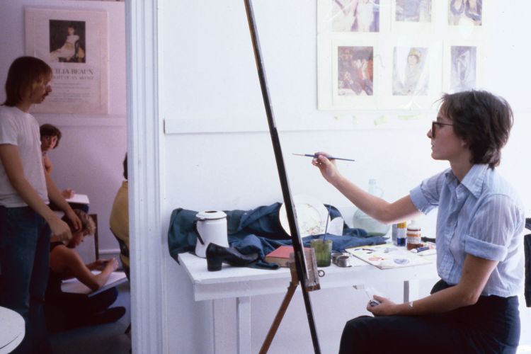 Color slide of Peale House still life class. Includes five unidentified students.