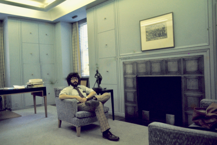 PAFA Printmaking Professor Anthony (Tony) Rosati, circa 1980, pictured during his time as assistant curator at the Lessing J. Rosenwald Collection of prints, drawings, and rare books at Alverthorpe Gallery in Jenkintown, Pennsylvania.