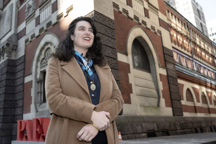 Lea in front of PAFA's Historic Landmark Building